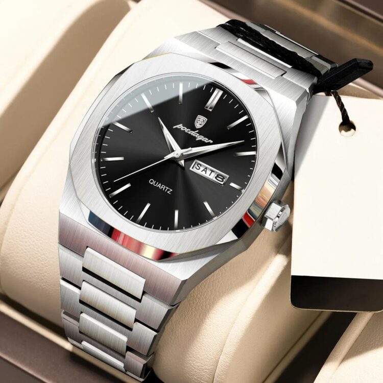 ساعت مچی مردانه استیل صفحه مربعی پوداگار POEDAGAR لوکس