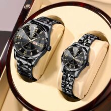 ست ساعت مچی زنانه و مردانه بین باند BIN BOND شب نما و شیشه الماسی