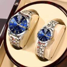 ست ساعت مچی زنانه و مردانه بین باند BIN BOND شب نما و شیشه الماسی