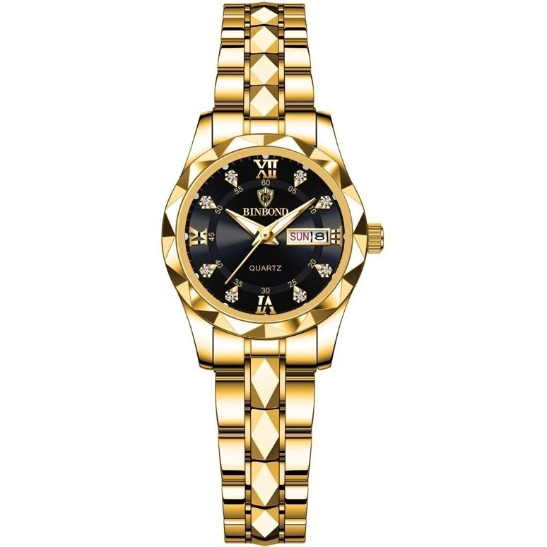 ساعت مچی زنانه بند استیل بین باند BIN BOND شب نما و شیشه الماسی